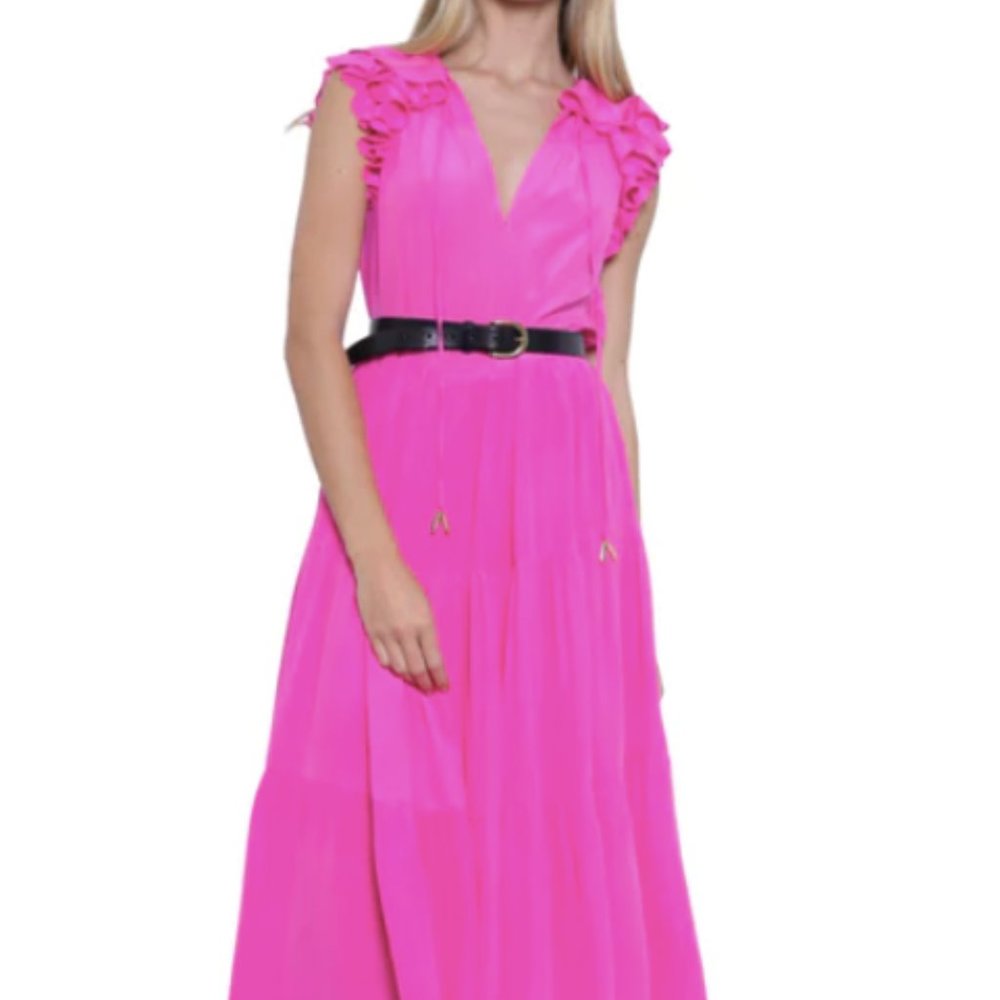 NWT Karina Grimaldi Sabrina Dress Neon Pink Silk Party Romantic Size S $328